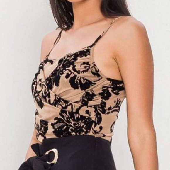 Nude Floral Velvet Applique Bodysuit - Picture 2 of 5